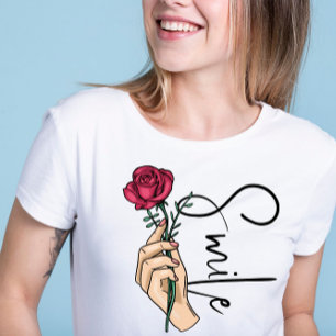 Camiseta Flor rosa para una sonrisa linda cita motivadora