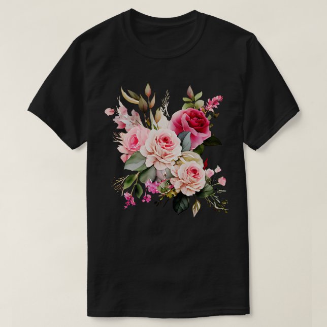 Camiseta Flor rosa rosa ramo (Diseño del anverso)