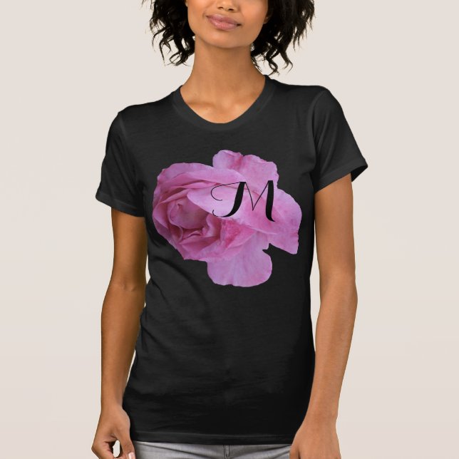 Camiseta Flor rosa rosa rosa negra de moda personalizar mon (Anverso)