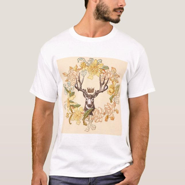 Camiseta Flor rosa Rústica de venado moderno (Anverso)