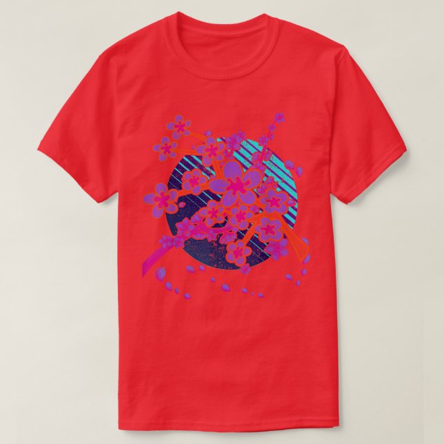 Camiseta Flor rosa Sakura Japón Vaporwave 90 (Diseño del anverso)