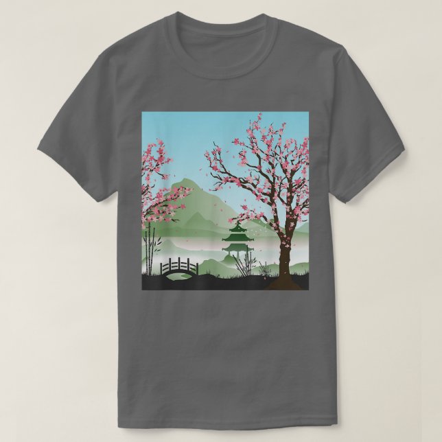 Camiseta Flor rosa sakura japonesa hilos de cerezo (Diseño del anverso)