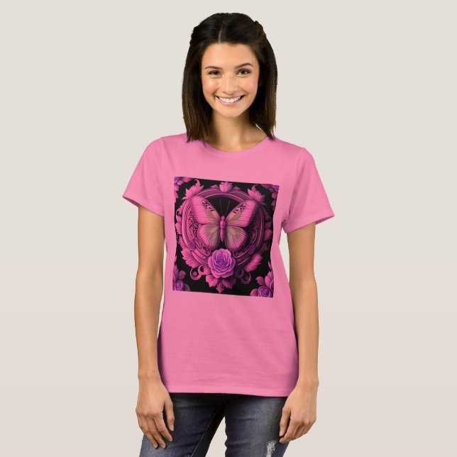 Camiseta flor sagrada mística mariposa espiritual rosa (Anverso completo)
