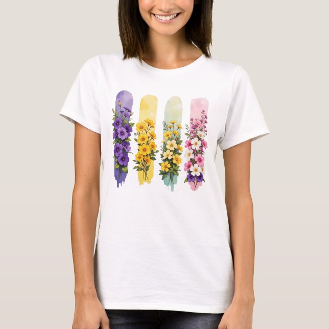CAMISETA FLOR SILVESTRE MORADA AMARILLA ROSADA VERDE (Anverso)
