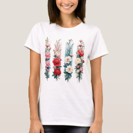 CAMISETA FLOR SILVESTRE ROSA ROJA AZUL BLANCA