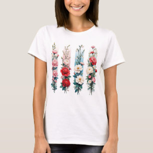 CAMISETA FLOR SILVESTRE ROSA ROJA AZUL BLANCA