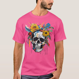 Camiseta Flor Skull Punk Graffiti de arte pop contemporáneo