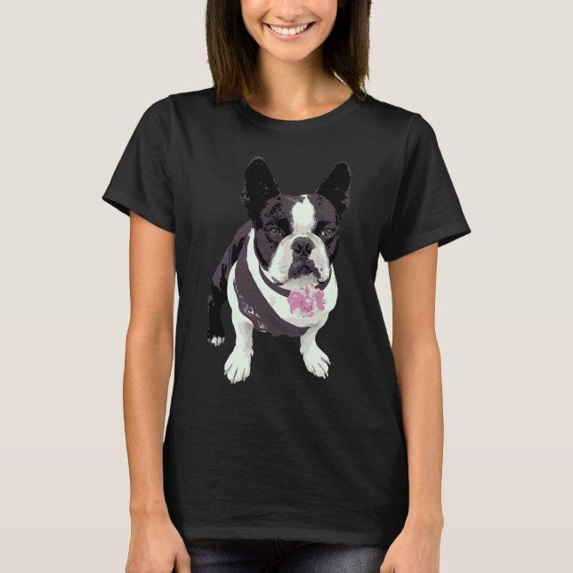 Camiseta Flor Terrier De Boston Para Mujeres Hombres Mascot (Anverso)