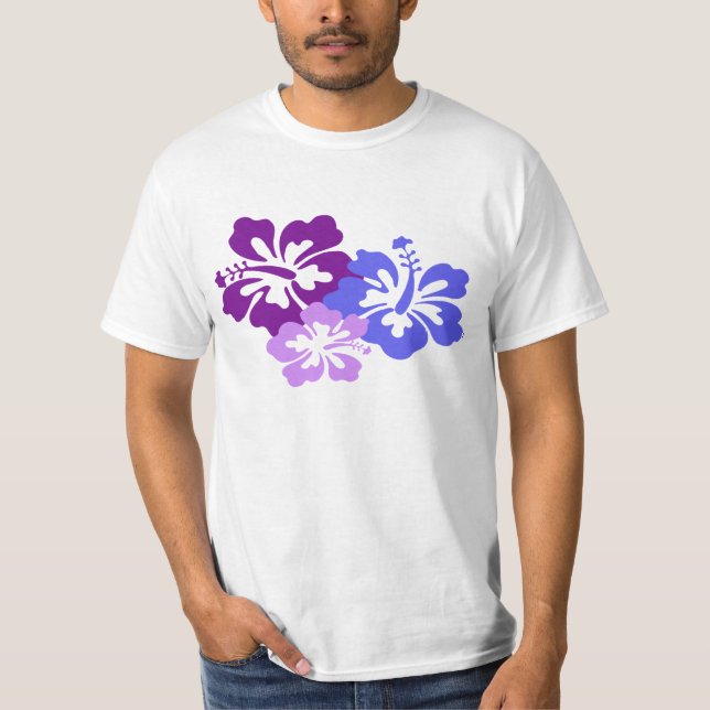 Camiseta Flor tópica del hibisco en azul, púrpura y lila (Anverso)
