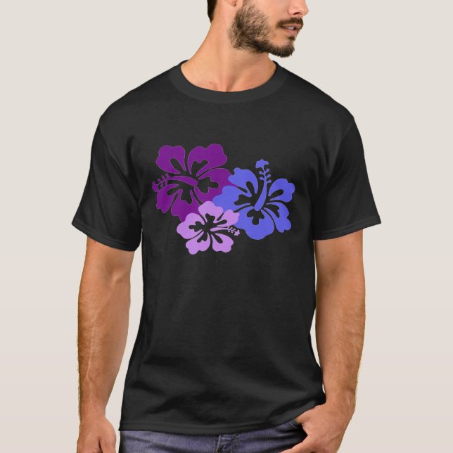 Camiseta Flor tópica del hibisco en azul, púrpura y lila (Anverso)