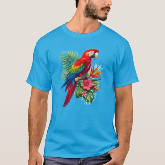 Camiseta Flor tropical de macao rojo (Anverso)