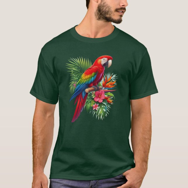 Camiseta Flor tropical de macao rojo (Anverso)