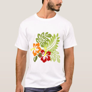 Camiseta Flor Tropical Deja Al Naranja Rojo Hibiscus Hawaii