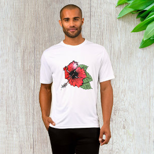Camiseta Flor tropical roja hibiscus con hojas verdes