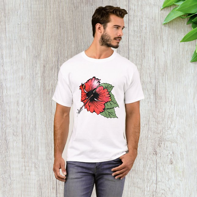 Camiseta Flor tropical roja hibiscus con hojas verdes (Subido por el creador)