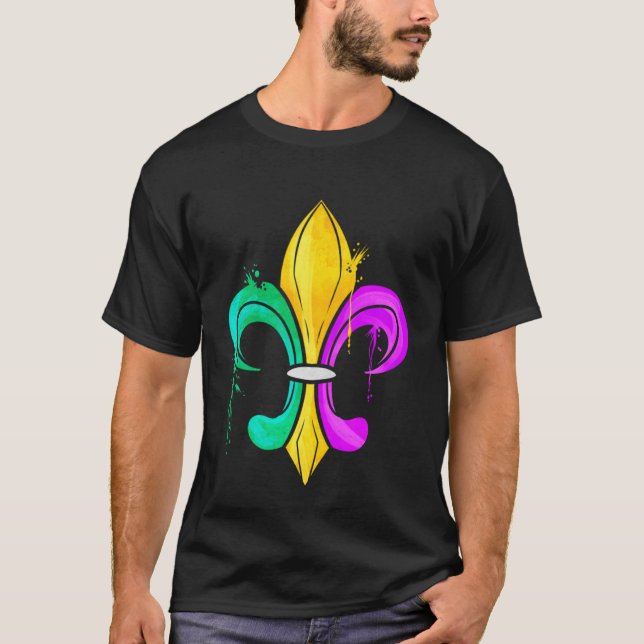 Camiseta Flor Verde De Oro Y Púrpura Para Mardi Gra (Anverso)
