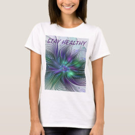 Camiseta Flor verde morada Moderna Resumen arte fractal