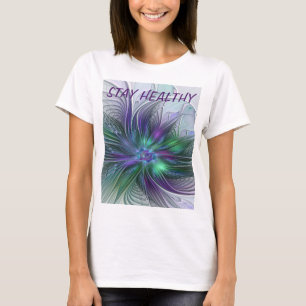 Camiseta Flor verde morado Fractal arte abstracto moderno