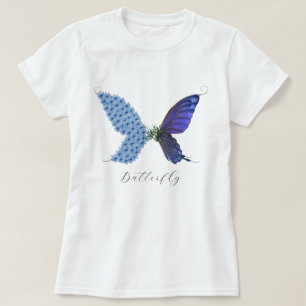 Camiseta Flor Vintage Azul Morado Mariposa Verde Mágica