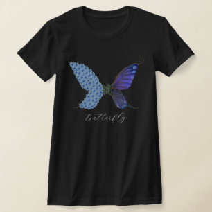 Camiseta Flor Vintage Azul Morado Mariposa Verde Mágica