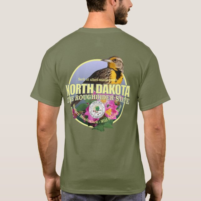 Camiseta Flor y pájaro del estado de Dakota del Norte (Reverso)