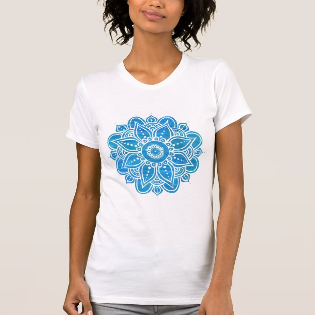 Camiseta Flora azul turquesa blanca Mandala (Anverso)