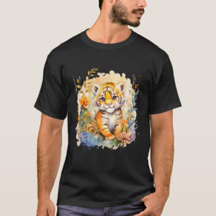 Camiseta Flora de acuarela animal de bebe tigre Safari