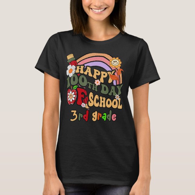 Camiseta Flora de barro arco iris feliz 100° día de clases  (Anverso)