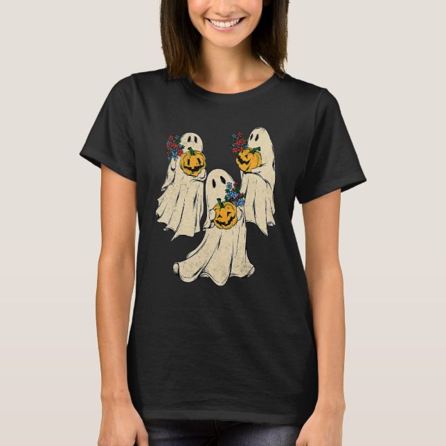Camiseta Flora de Halloween con traje fantasma de calabaza  (Anverso)