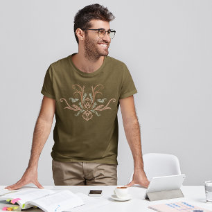 Camiseta Flora Geométrica De Damasco Clásica Con Ramas