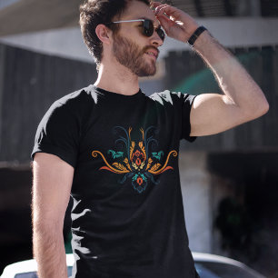 Camiseta Flora Geométrica De Damasco Con Ramas T-Shir