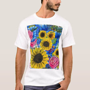Camiseta Flora rosa amarilla azul sin soldadura