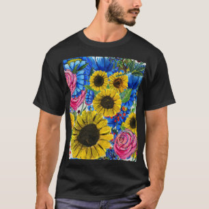 Camiseta Flora rosa amarilla azul sin soldadura
