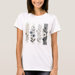 CAMISETA FLORACIONES SILVESTRES PASTEL GRIS Y BLANCO BONITA