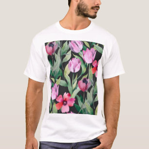 Camiseta Floral acuarela, hermoso patrón sin fisuras.