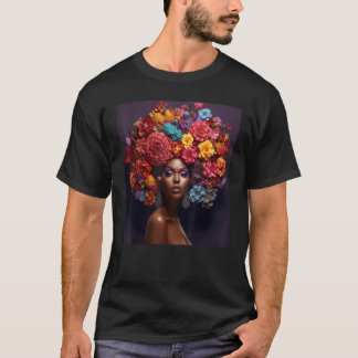 Camiseta Floral Afro Woman Black Queen Puff Melanin Rainbow