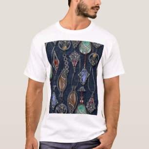 Camiseta Floral Art Nouveau: Denim Elegance.