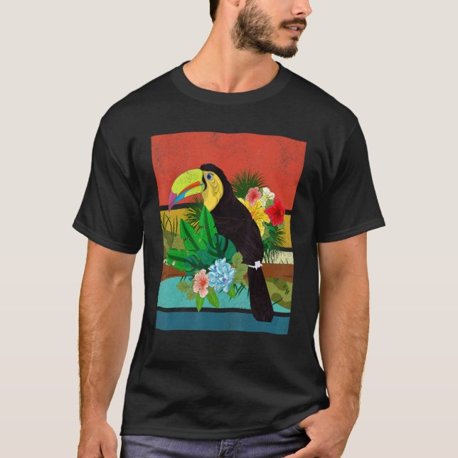 Camiseta Floral Ave Tropical Animal Rainforest Retro Tou (Anverso)