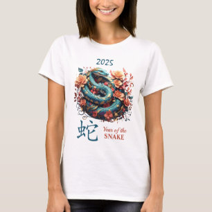 Camiseta Floral azul 2025 Año chino de la serpiente