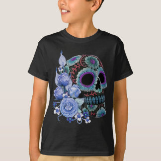 Camiseta Floral Azul Floral Black Sugar Skull Day Of The De