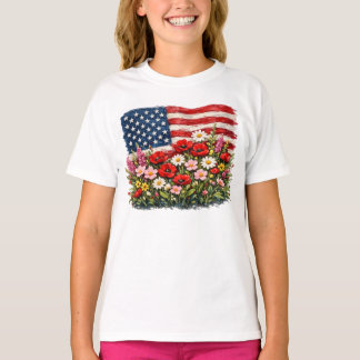 Camiseta Floral Bandera Americana