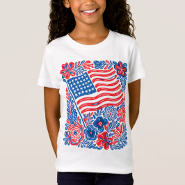 Camiseta Floral Bandera Americana Patriótica Cuatr