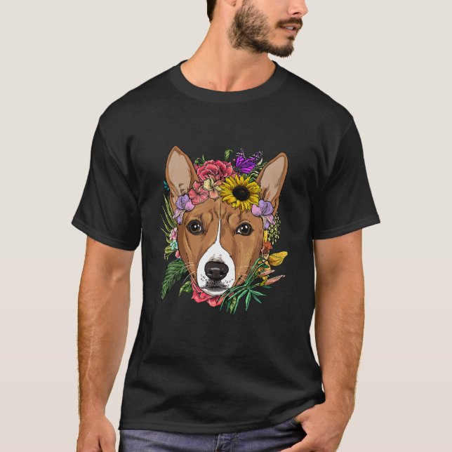 Camiseta Floral Basenji Perro Primavera Perro Naturaleza Am (Anverso)