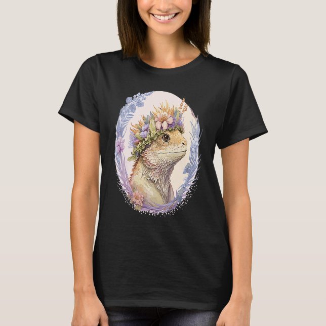 Camiseta Floral Bearded Dragon Flower Crown Pet Lizard (Anverso)