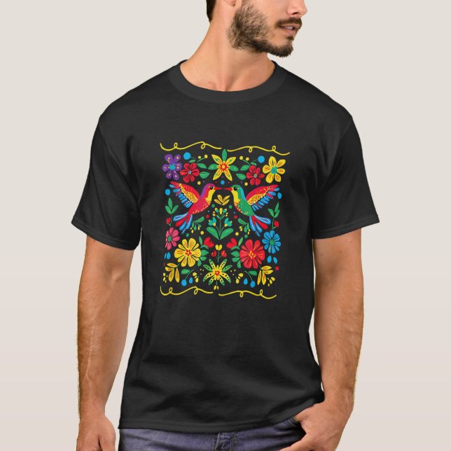 Camiseta Floral Bird Otomi Mexican Style Mexicano Mexicana  (Anverso)
