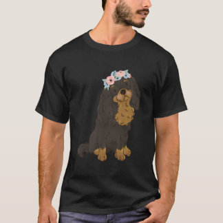 Camiseta Floral Black And Tan Cavalier King Charles Spaniel