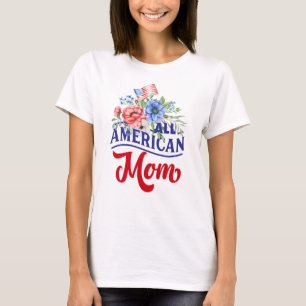Camiseta Floral blanca y azul Toda la Mamá Americana
