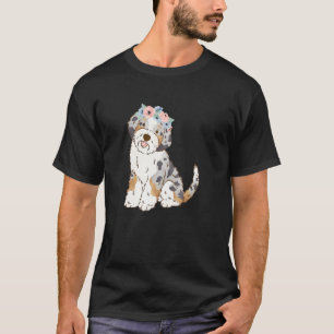 Camiseta Floral Blue Merle Aussiedoodle Aussie Doodle Mom
