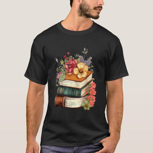 Camiseta Floral Book Stack Reading Book  Old Books Flowers (Anverso)