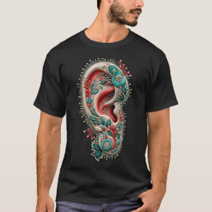 Camiseta floral botánica con bordado de oreja boho